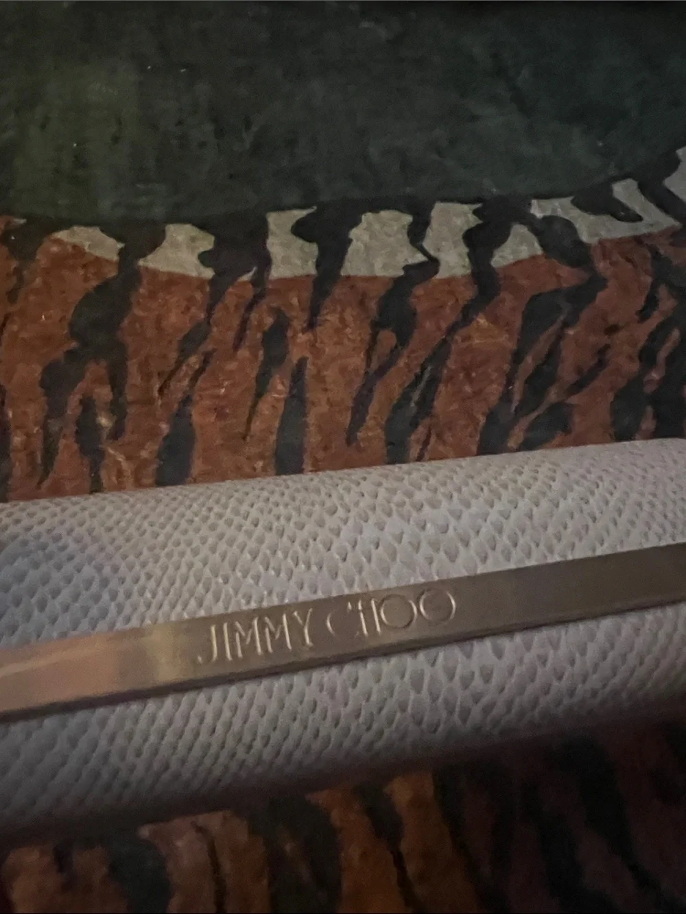 Jimmy Choo Ivory Textured Sunglass Case with Gold Accent